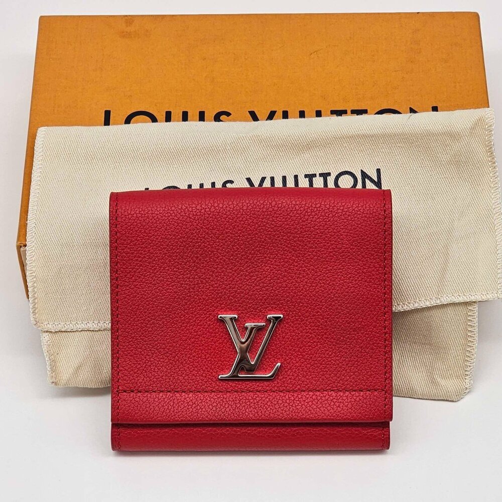 Authentic Louis Vuitton Lockme Wallet Red Leather | LV Compact Wallet - Picture 3 of 15